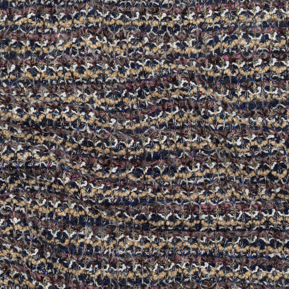 Dusty Rose, Beige and Eclipse Striped Blended Wool Knit with Multicolor Metallic Accents Dusty Rose, Beige and Eclipse Striped Blended Wool Knit with Multicolor Metallic Accents