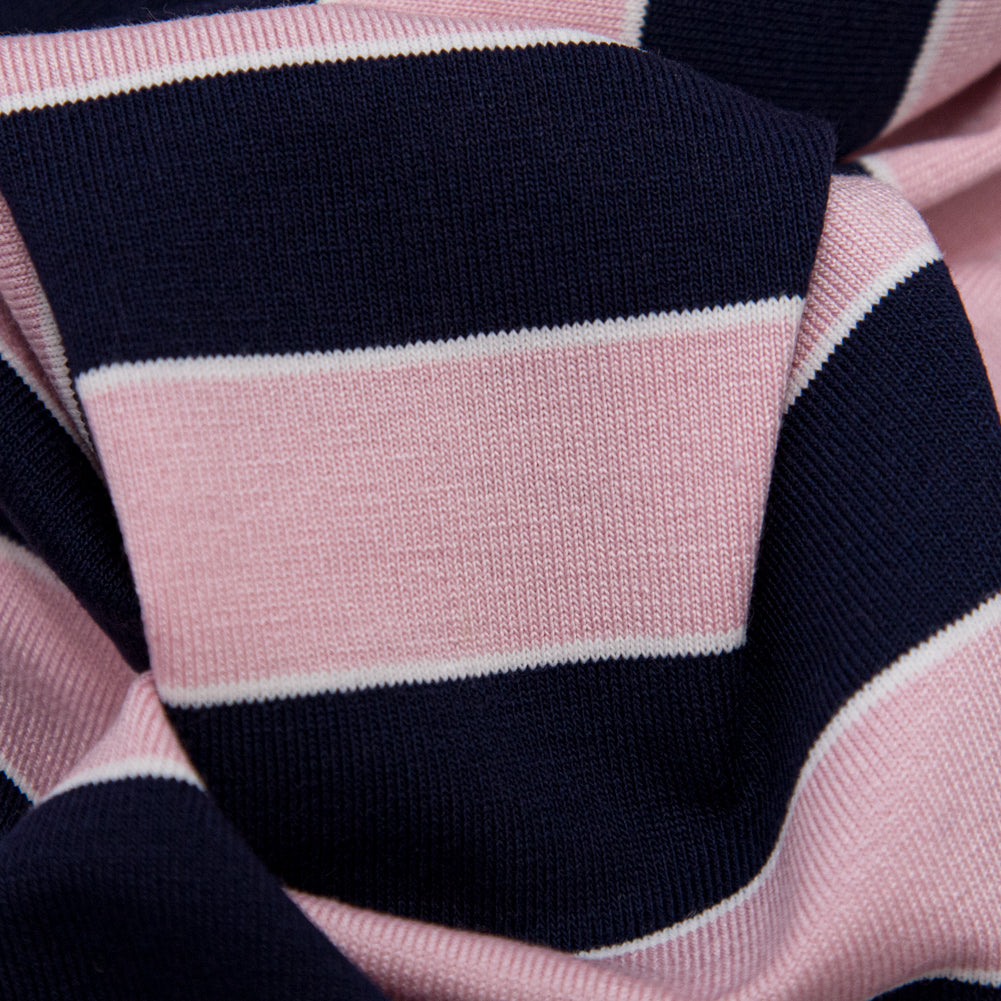 Cameo Pink and Evening Blue Awning Striped Polyester Jersey Detail Cameo Pink and Evening Blue Awning Striped Polyester Jersey Detail