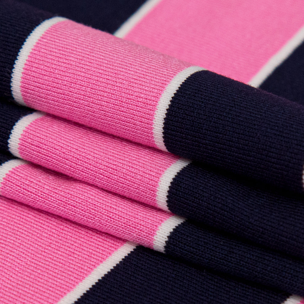 Wild Orchid and Evening Blue Awning Striped Polyester Jersey Folded Wild Orchid and Evening Blue Awning Striped Polyester Jersey Folded