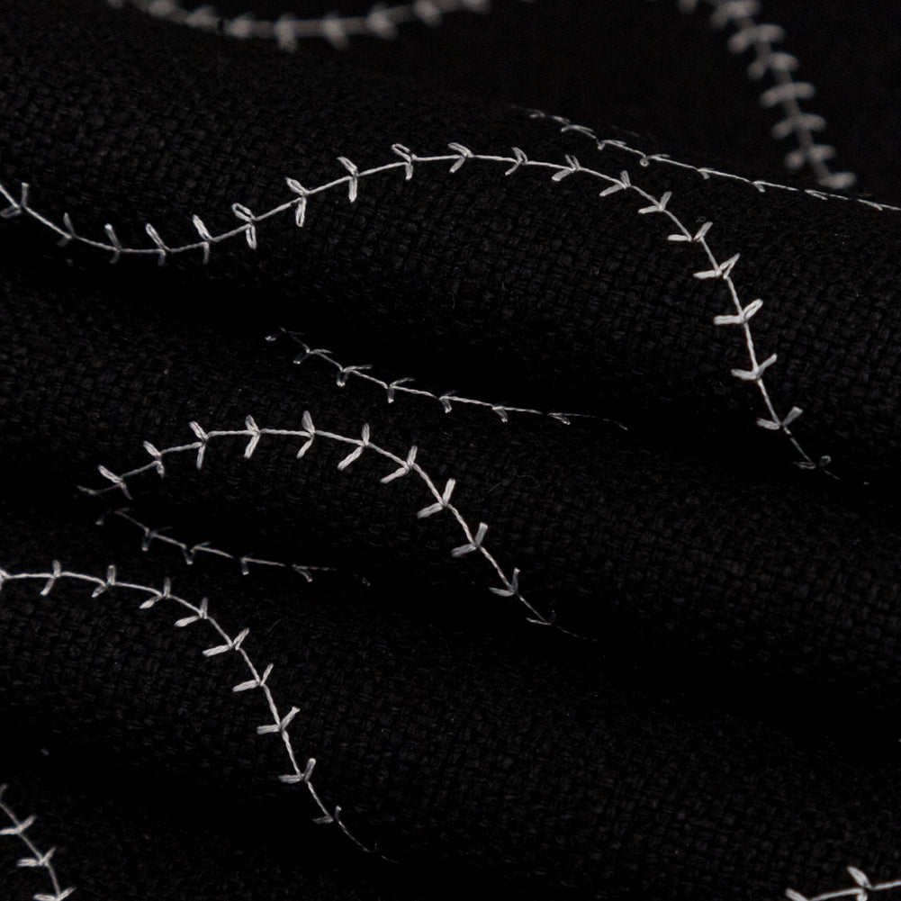 Raven and Brilliant White Ogee Stitched Raw Silk Matka Folded Raven and Brilliant White Ogee Stitched Raw Silk Matka Folded