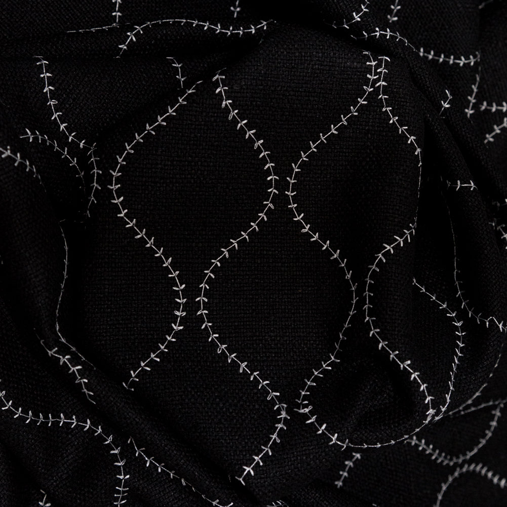 Raven and Brilliant White Ogee Stitched Raw Silk Matka Detail Raven and Brilliant White Ogee Stitched Raw Silk Matka Detail