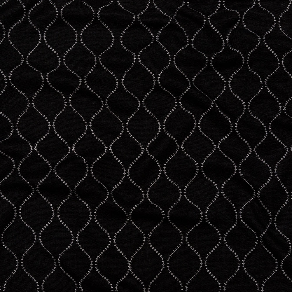 Raven and Brilliant White Ogee Stitched Raw Silk Matka Raven and Brilliant White Ogee Stitched Raw Silk Matka