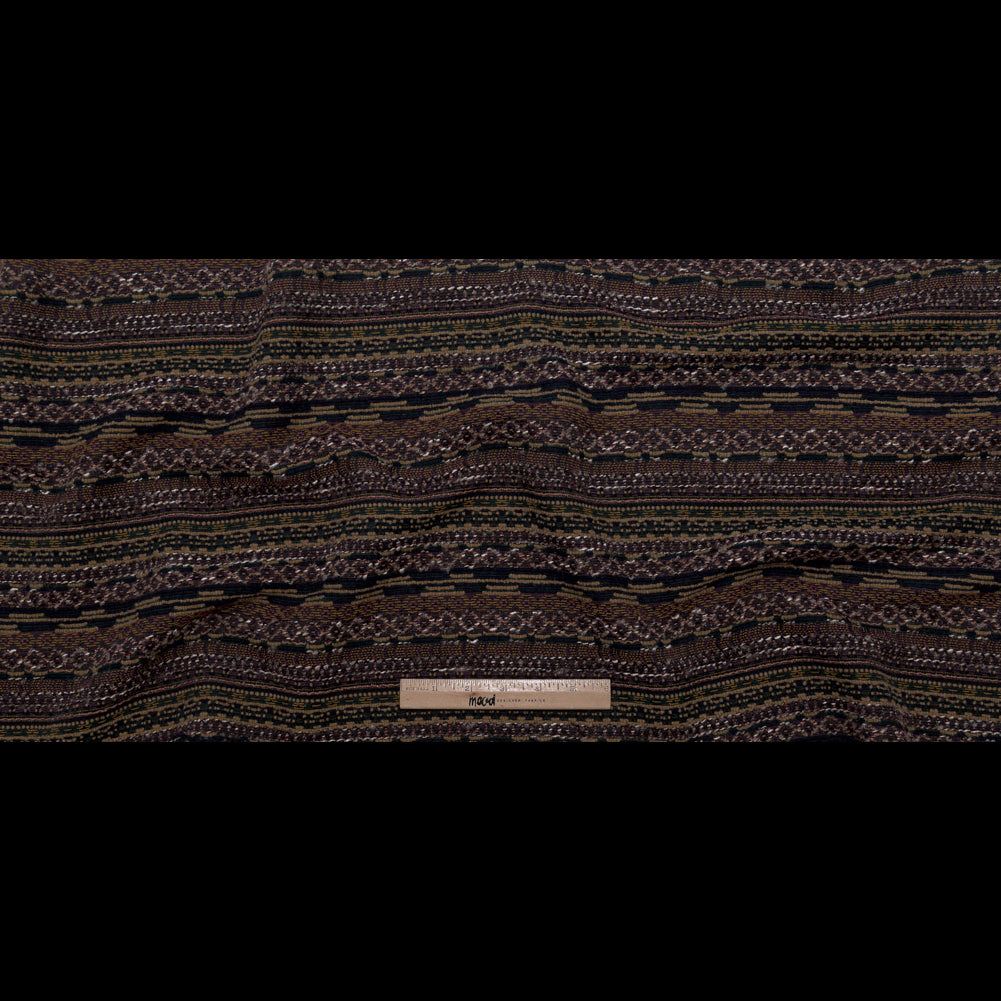 Dull Gold, Italian Plum and Hunter Green Striped Wool Tweed with Metallic Bronze Accents Full Dull Gold, Italian Plum and Hunter Green Striped Wool Tweed with Metallic Bronze Accents Full