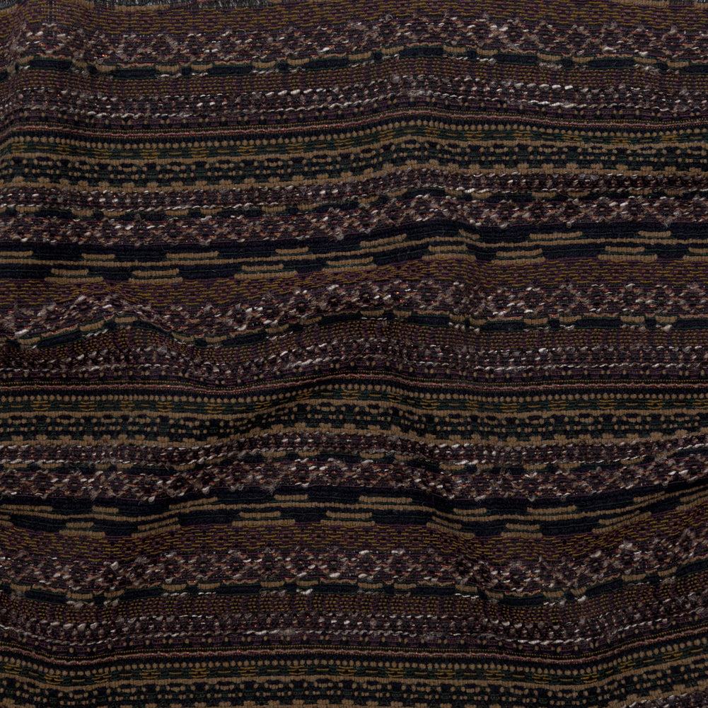 Dull Gold, Italian Plum and Hunter Green Striped Wool Tweed with Metallic Bronze Accents Dull Gold, Italian Plum and Hunter Green Striped Wool Tweed with Metallic Bronze Accents