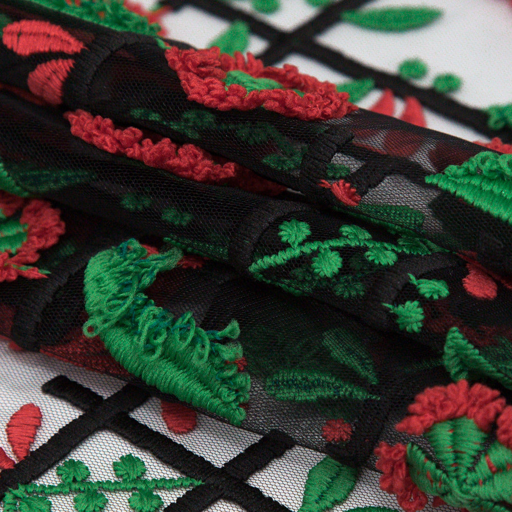 Famous NYC Designer Goji Berry and Jolly Green 3D Gridded Floral Lace with Scalloped Edges Folded Famous NYC Designer Goji Berry and Jolly Green 3D Gridded Floral Lace with Scalloped Edges Folded