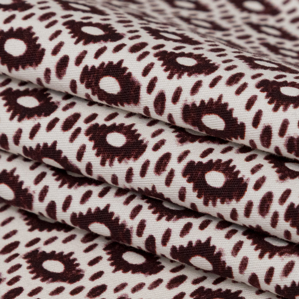 Whisper White and Decadent Chocolate Geometric Printed Stretch Cotton Twill Folded Whisper White and Decadent Chocolate Geometric Printed Stretch Cotton Twill Folded