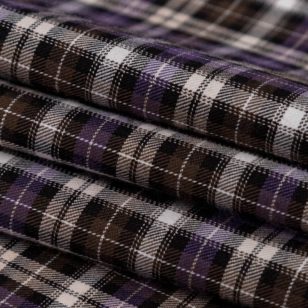 Italian Mystical, Chestnut and White Tartan Plaid Cotton Twill Folded Italian Mystical, Chestnut and White Tartan Plaid Cotton Twill Folded