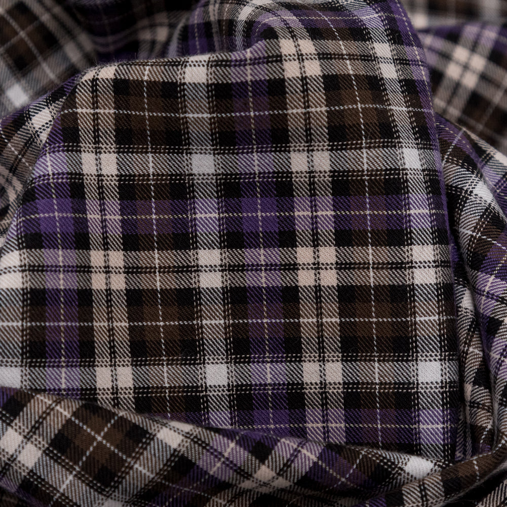 Italian Mystical, Chestnut and White Tartan Plaid Cotton Twill Detail Italian Mystical, Chestnut and White Tartan Plaid Cotton Twill Detail