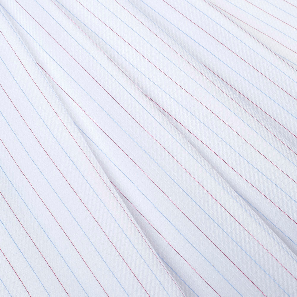 Premium White Twill Cotton Shirting with Red and Blue Tattersall Stripes Folded Premium White Twill Cotton Shirting with Red and Blue Tattersall Stripes Folded
