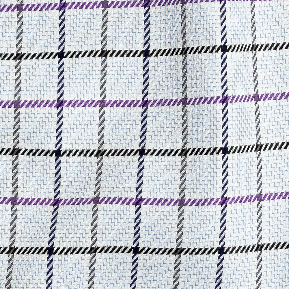 Premium Purple, Black and White Checks and Zig Zags Cotton Dobby Shirting Detail Premium Purple, Black and White Checks and Zig Zags Cotton Dobby Shirting Detail