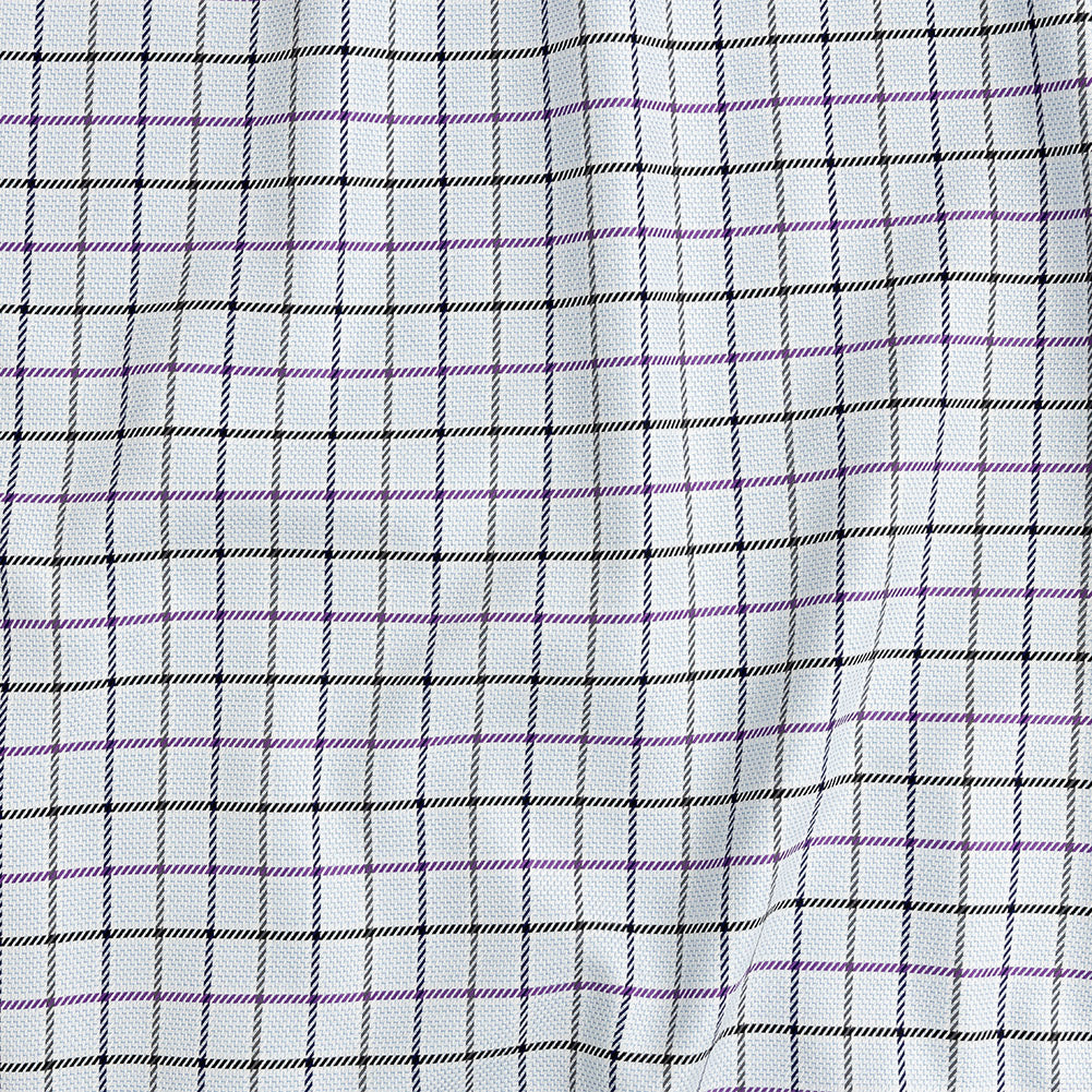 Premium Purple, Black and White Checks and Zig Zags Cotton Dobby Shirting Premium Purple, Black and White Checks and Zig Zags Cotton Dobby Shirting