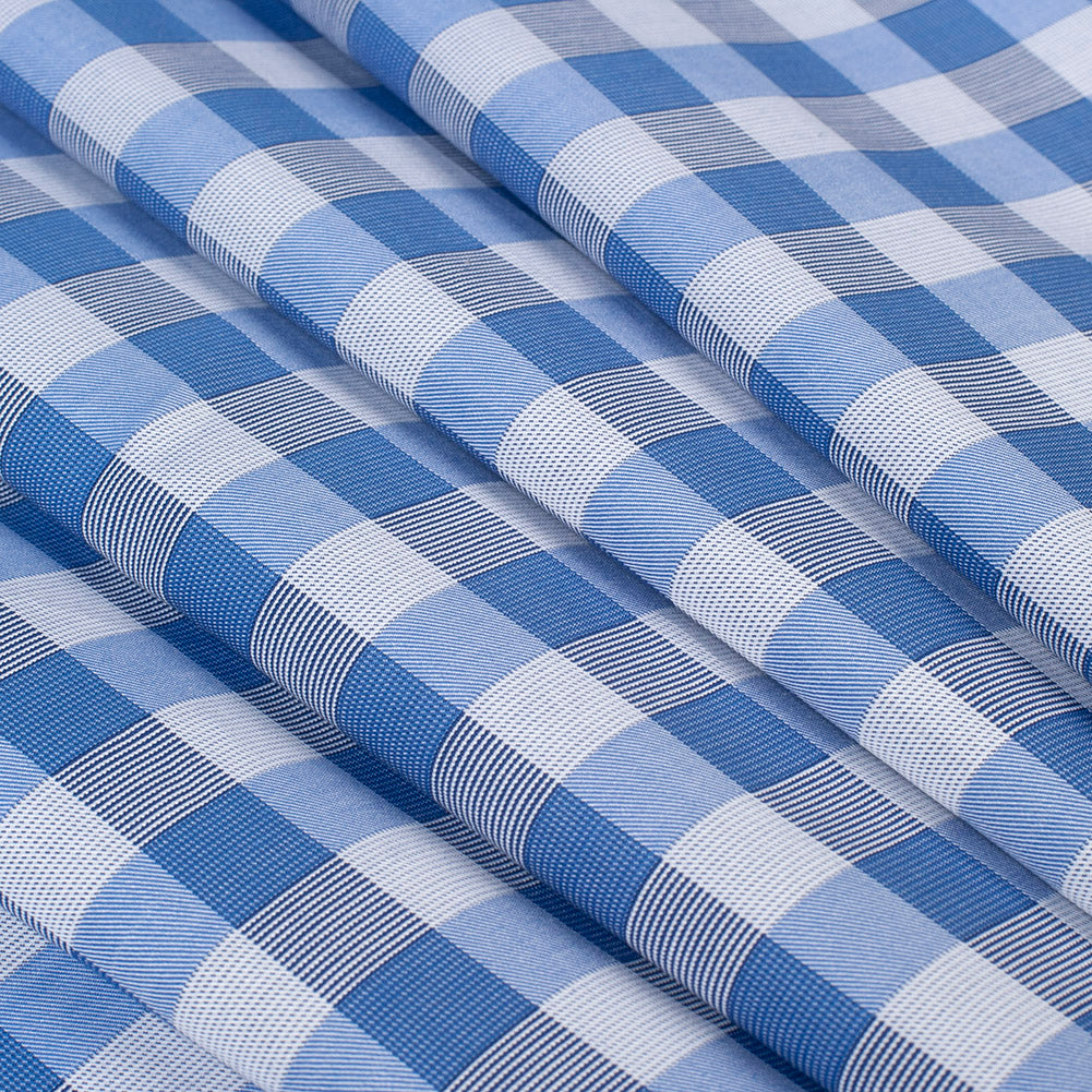 Premium Pale Iris and Royal Blue Plaid Single Ply Cotton Shirting Folded Premium Pale Iris and Royal Blue Plaid Single Ply Cotton Shirting Folded
