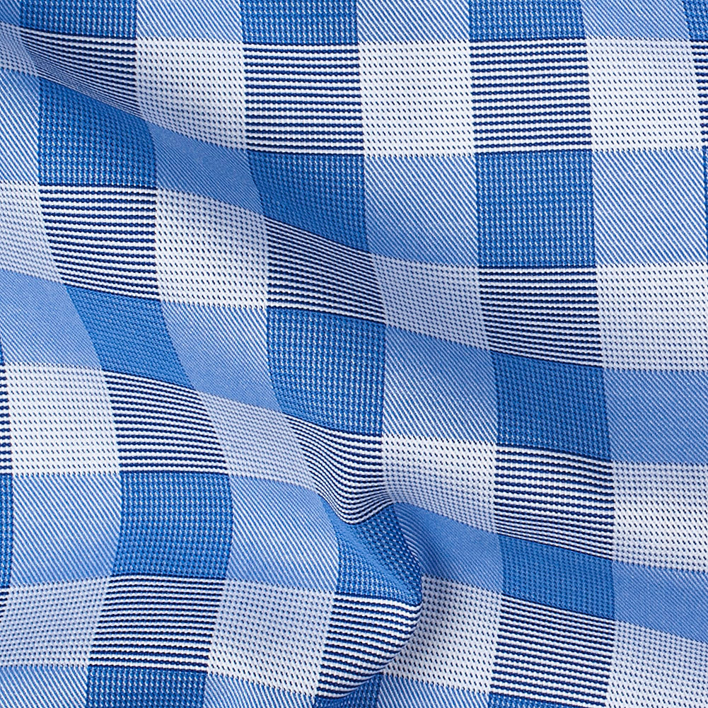 Premium Pale Iris and Royal Blue Plaid Single Ply Cotton Shirting Detail Premium Pale Iris and Royal Blue Plaid Single Ply Cotton Shirting Detail