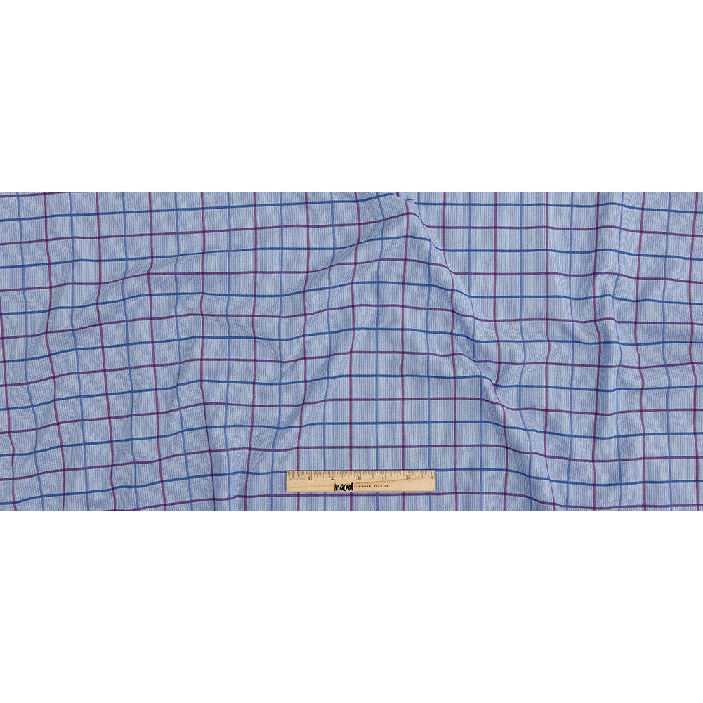 Premium Medium Blue, Maroon and Meadow Violet Tattersall Checkered and Pinstripes Cotton Shirting Full Premium Medium Blue, Maroon and Meadow Violet Tattersall Checkered and Pinstripes Cotton Shirting Full