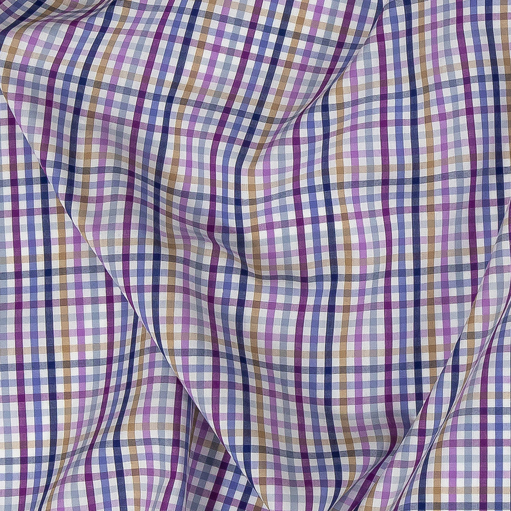 Premium Purple, Blue and Gold Plaid Cotton Shirting Detail Premium Purple, Blue and Gold Plaid Cotton Shirting Detail