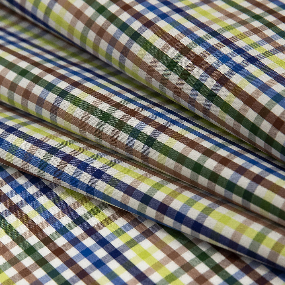 Premium Green, Blue and Brown Plaid Cotton Shirting Folded Premium Green, Blue and Brown Plaid Cotton Shirting Folded