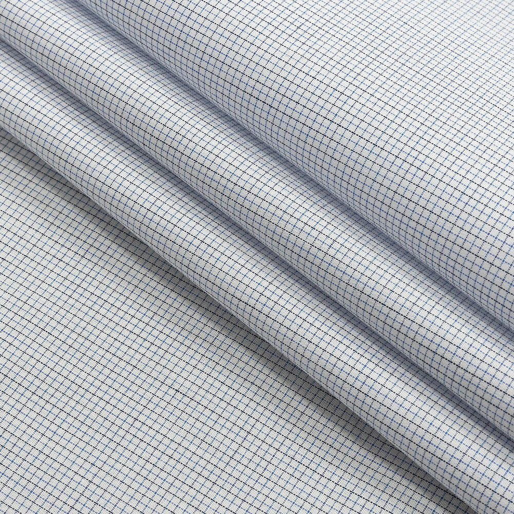 Premium Cornflower Blue and Black Graph Check Cotton Shirting Folded Premium Cornflower Blue and Black Graph Check Cotton Shirting Folded