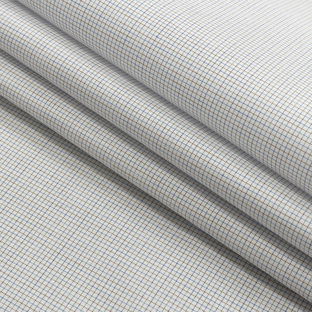 Premium Blue and Brown Graph Check Cotton Shirting Folded