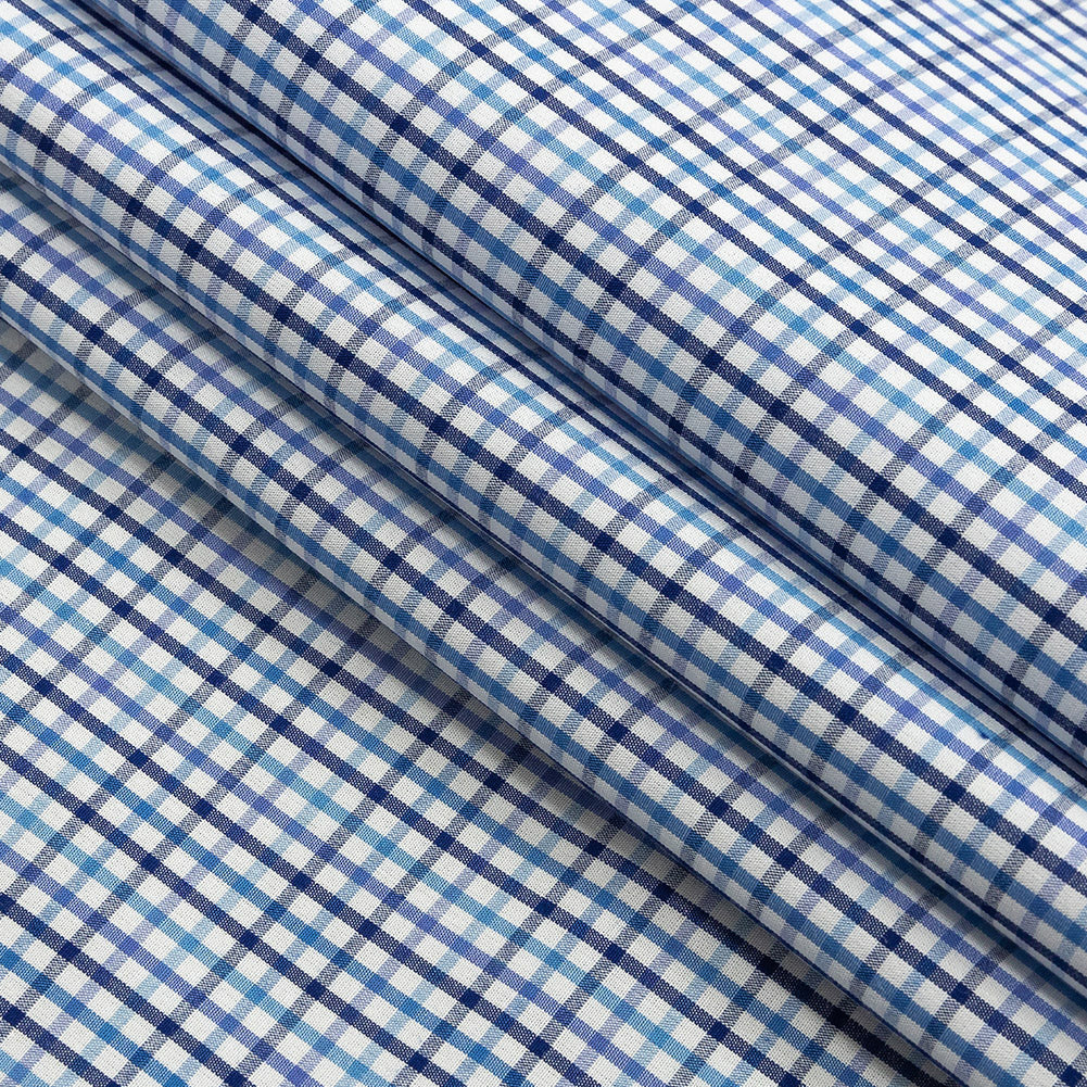 Premium Gradient Blues Minute Plaid Cotton Shirting Folded Premium Gradient Blues Minute Plaid Cotton Shirting Folded
