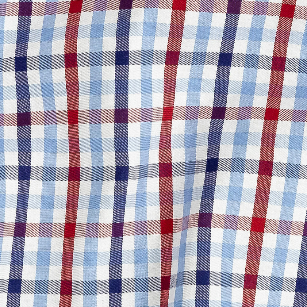 Premium Tomato Puree, White and Blue Medium Tattersall Checkered Cotton Shirting Detail Premium Tomato Puree, White and Blue Medium Tattersall Checkered Cotton Shirting Detail
