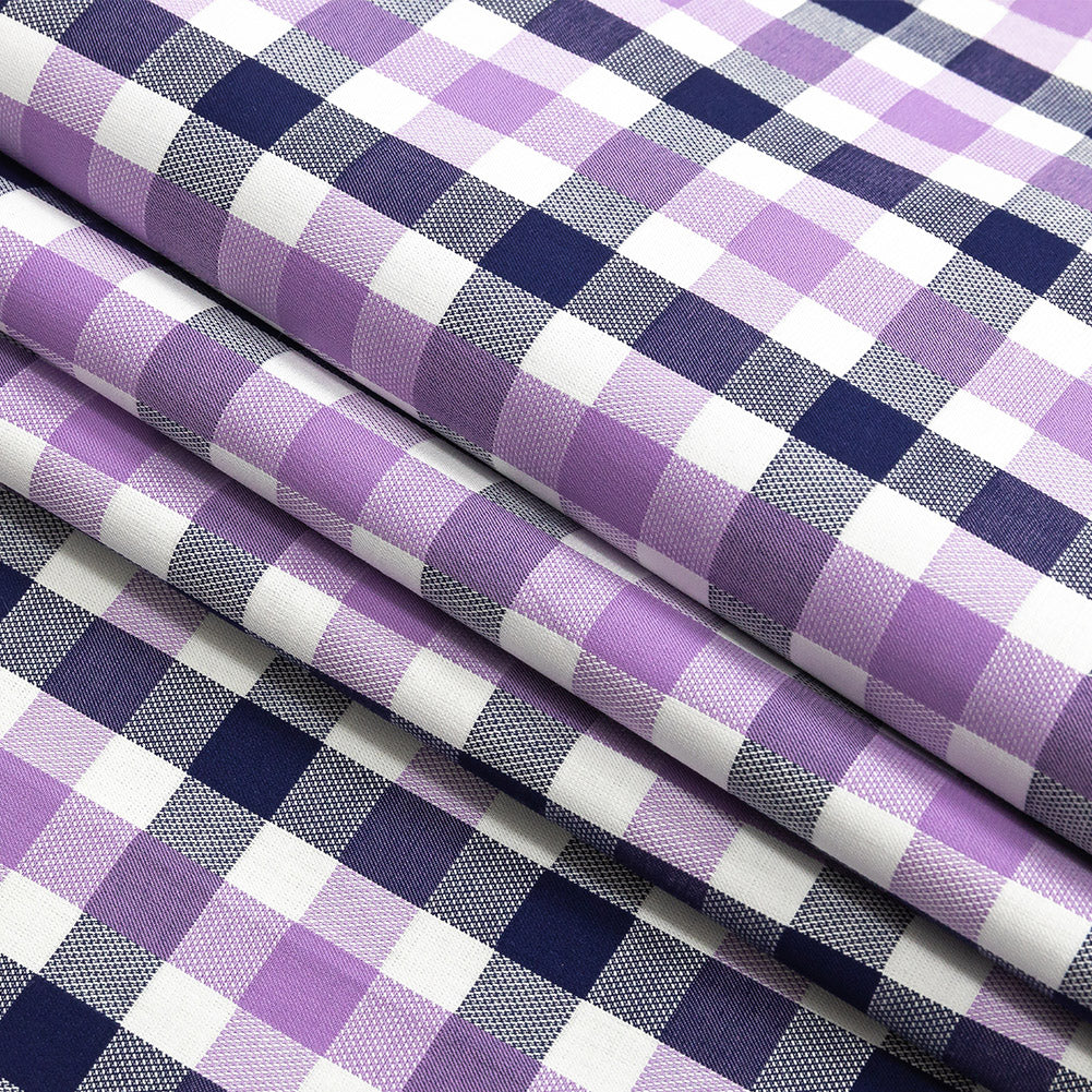 Premium Deep Wisteria and Navy Large Tattersall Checkered Cotton Shirting Folded Premium Deep Wisteria and Navy Large Tattersall Checkered Cotton Shirting Folded
