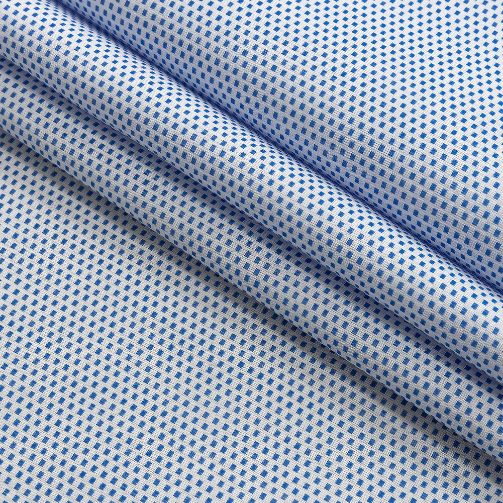 Premium Medium Blue Woven Squares Dobby Cotton Shirting Folded Premium Medium Blue Woven Squares Dobby Cotton Shirting Folded