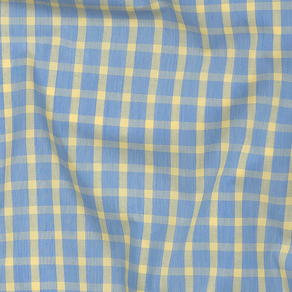 Premium Yellow and Blue Checkered and Hairline Striped Cotton Shirting Detail Premium Yellow and Blue Checkered and Hairline Striped Cotton Shirting Detail