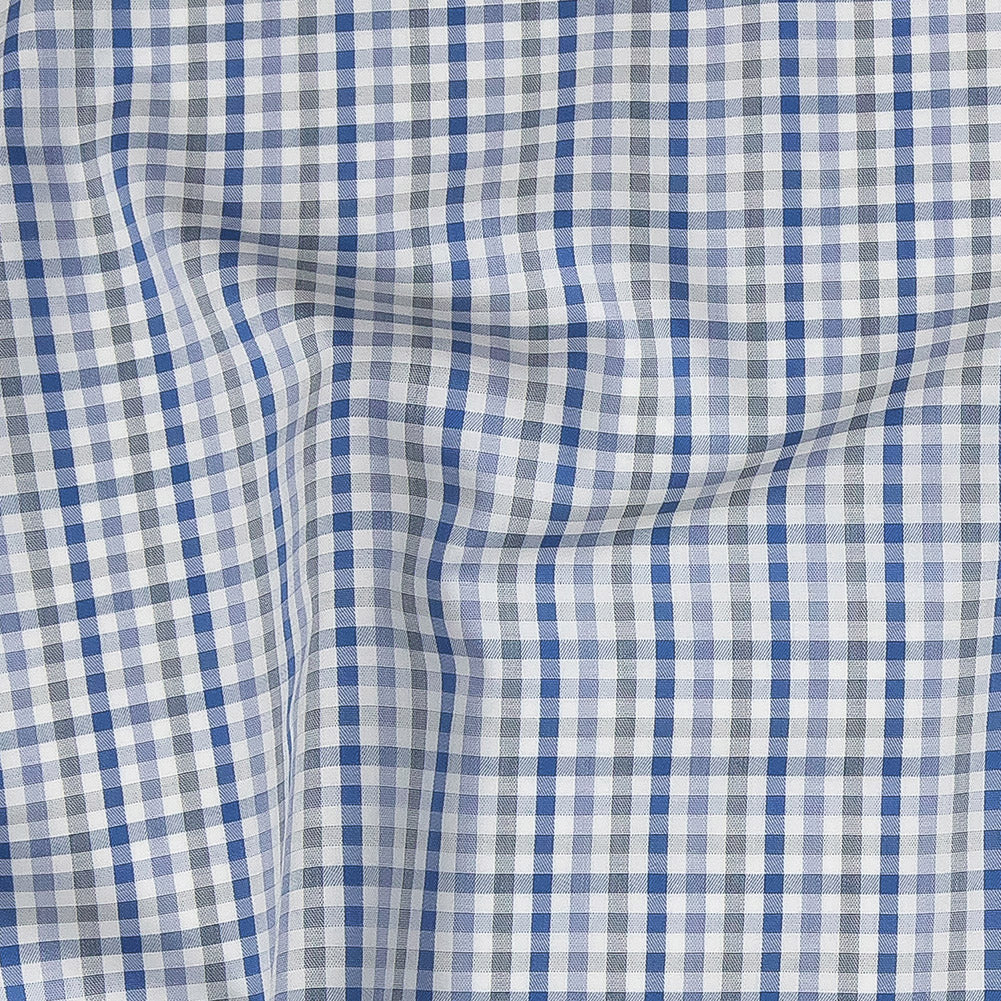 Premium Blue, Eventide and White Plaid Cotton Shirting Detail Premium Blue, Eventide and White Plaid Cotton Shirting Detail