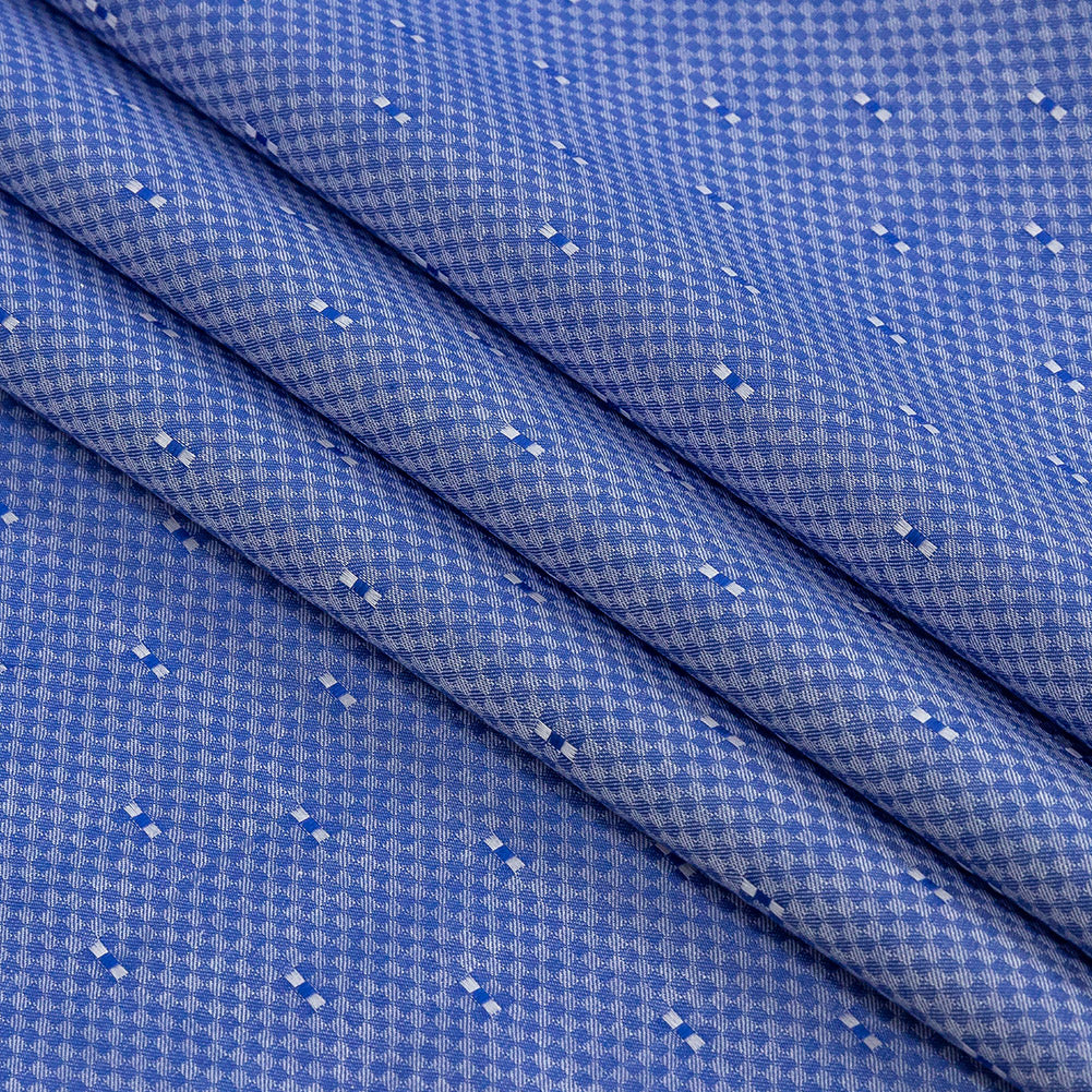 Premium Deep Periwinkle Minute Checks Dobby Cotton Shirting Folded Premium Deep Periwinkle Minute Checks Dobby Cotton Shirting Folded