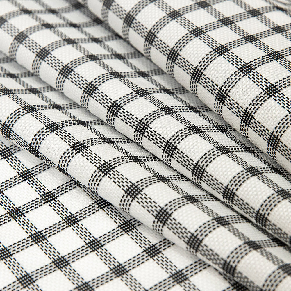 Premium Black and White Plaid Basketweave Cotton Shirting Folded Premium Black and White Plaid Basketweave Cotton Shirting Folded