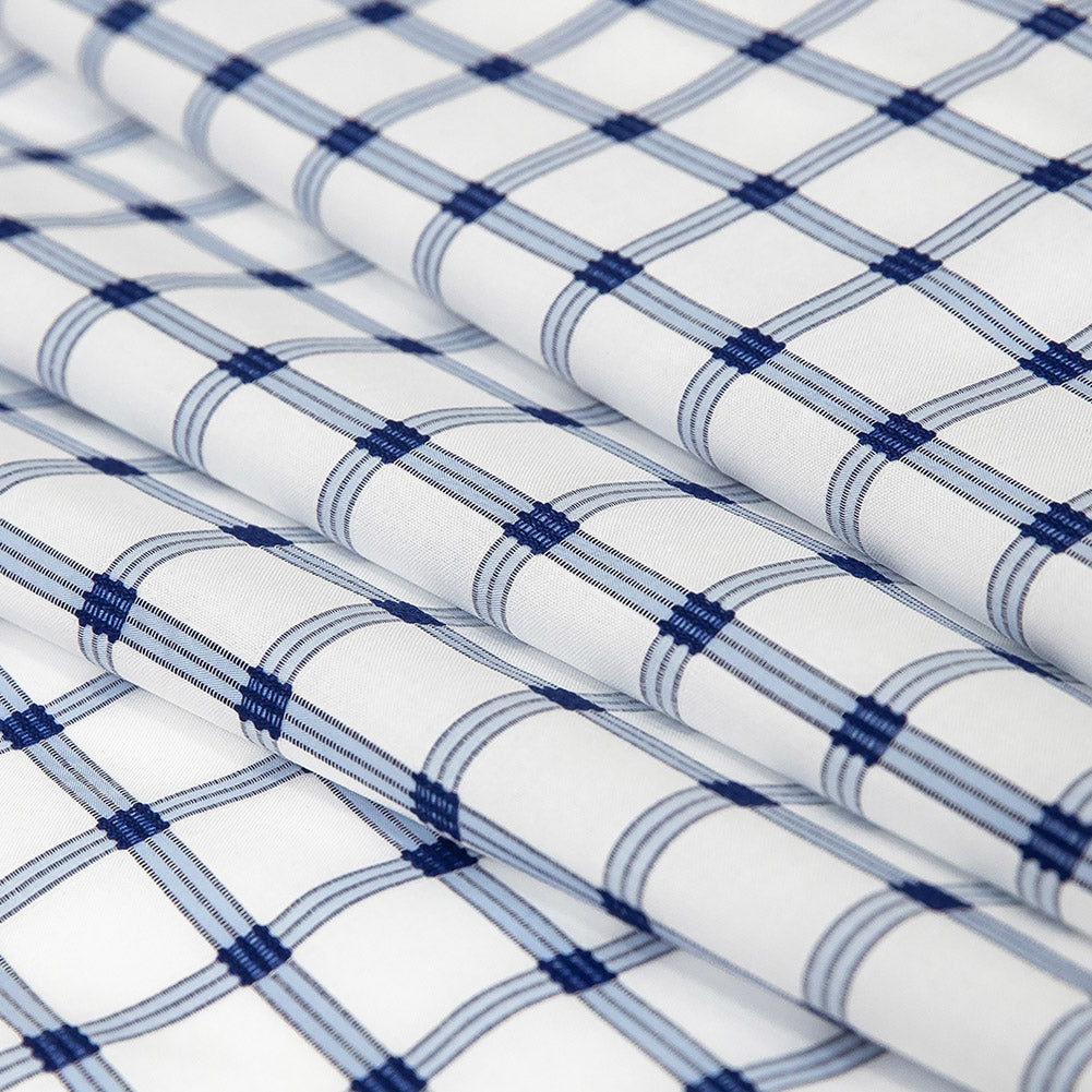 Premium Blue and White Checkered Dobby Cotton Shirting Folded Premium Blue and White Checkered Dobby Cotton Shirting Folded