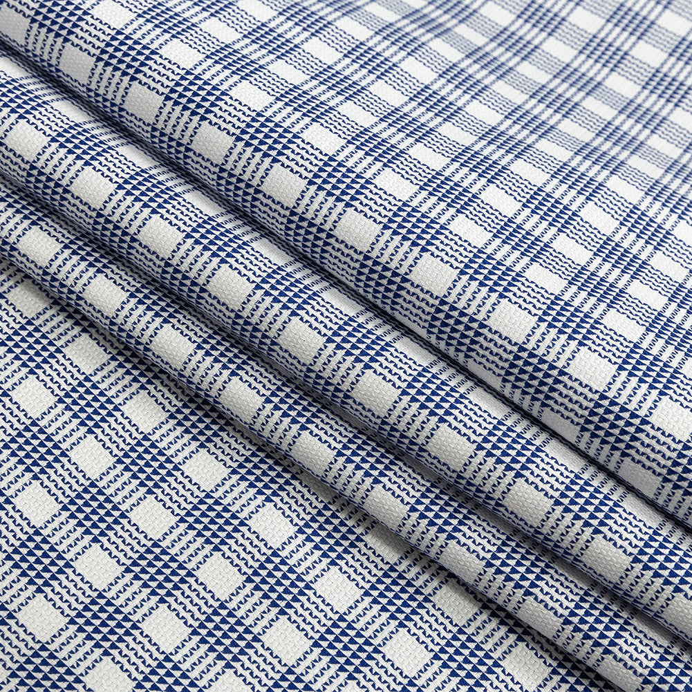 Premium Deep Ultramarine and White Patterned Checks Dobby Cotton Shirting Folded Premium Deep Ultramarine and White Patterned Checks Dobby Cotton Shirting Folded