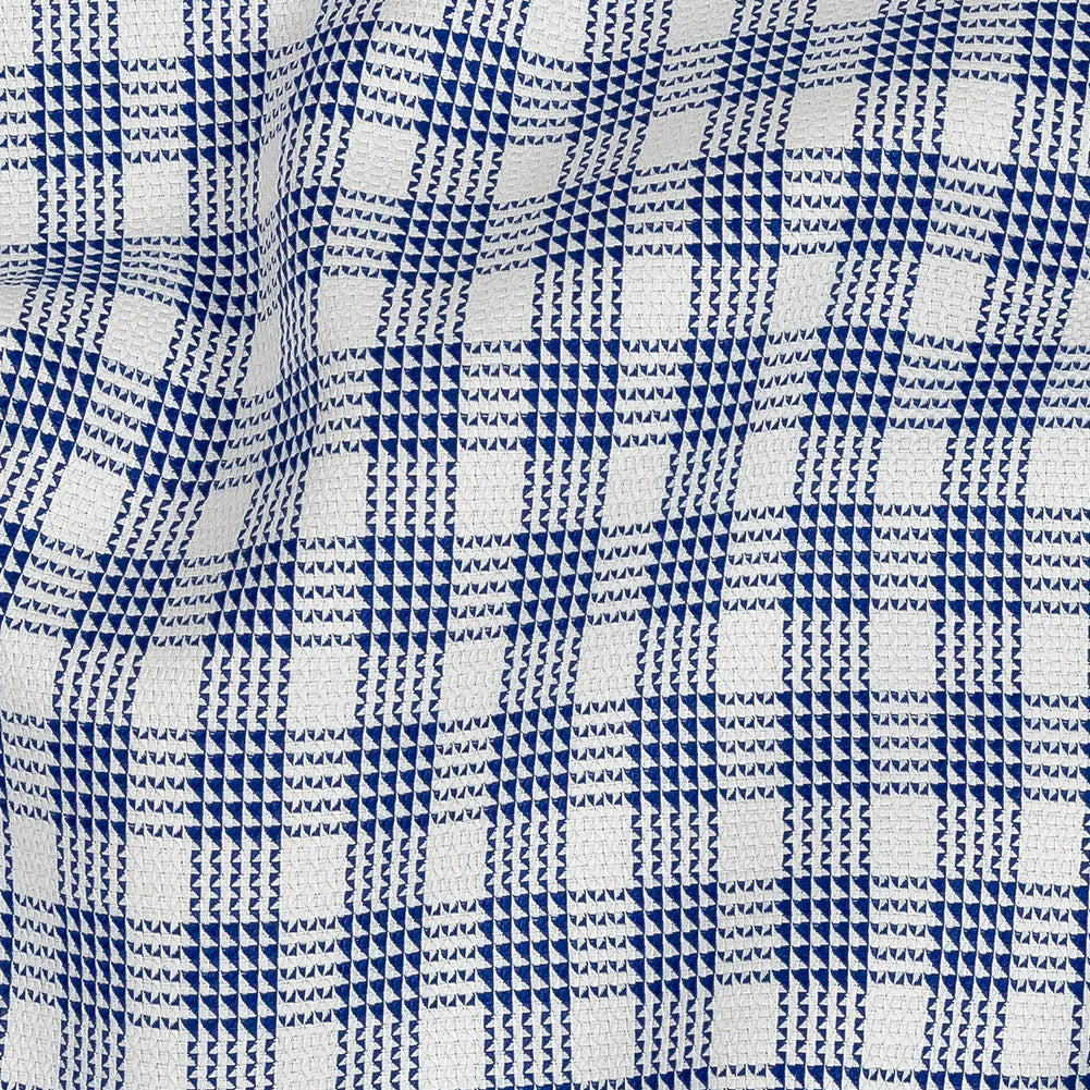 Premium Deep Ultramarine and White Patterned Checks Dobby Cotton Shirting Detail Premium Deep Ultramarine and White Patterned Checks Dobby Cotton Shirting Detail