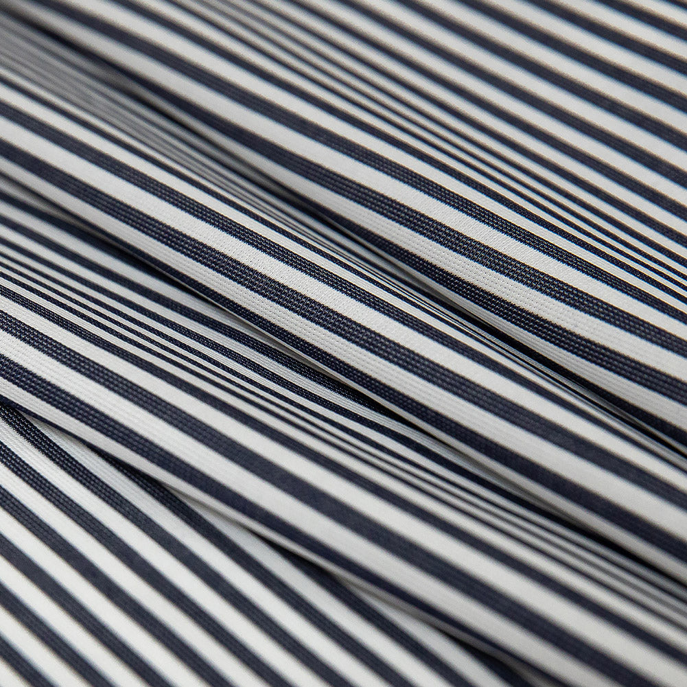 Premium Midnight Navy and White Candy Striped Dobby Cotton Shirting Folded