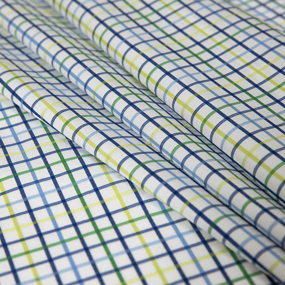 Premium Gradient Green and Olympian Blue Checkered Cotton Shirting Folded Premium Gradient Green and Olympian Blue Checkered Cotton Shirting Folded