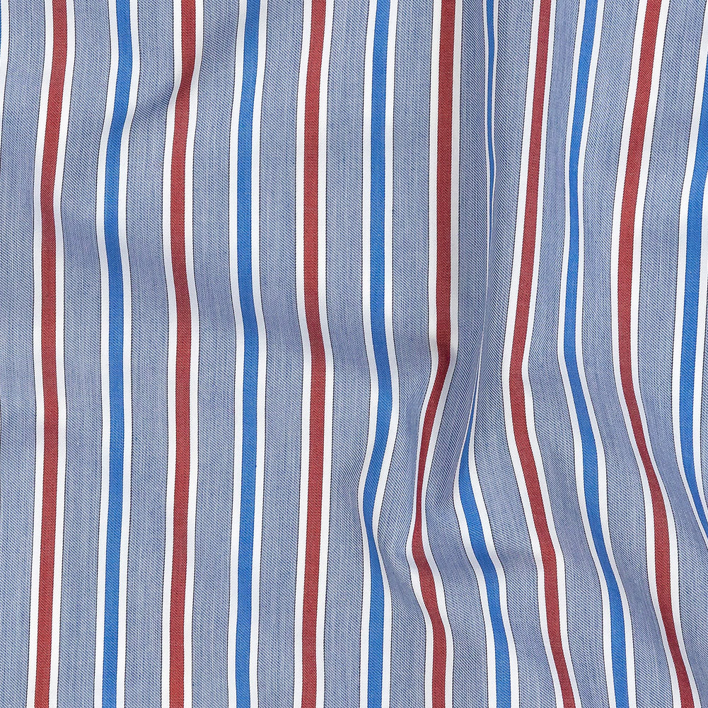Premium Red, White and Blue Ticking Stripes Twill Cotton Shirting Detail Premium Red, White and Blue Ticking Stripes Twill Cotton Shirting Detail