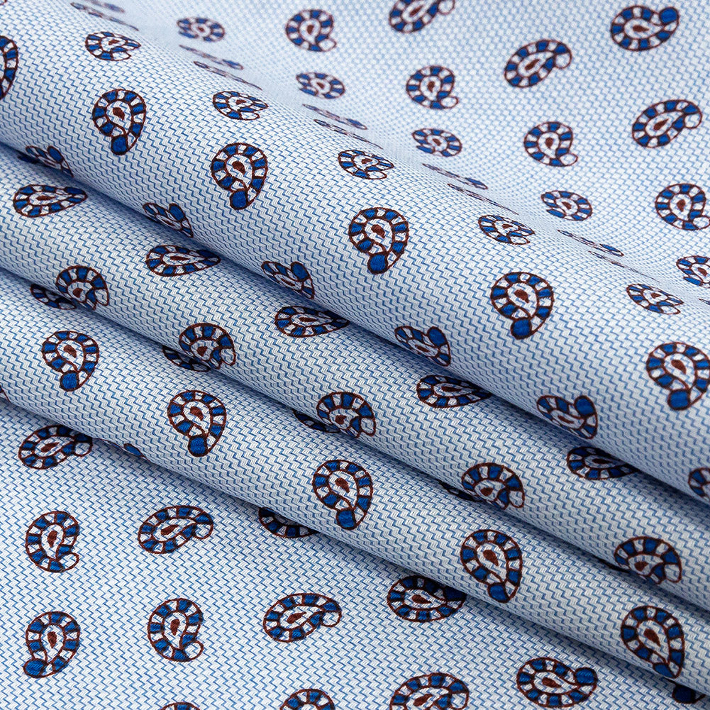 Premium Blue and Red Paisley Printed Cotton Shirting Folded Premium Blue and Red Paisley Printed Cotton Shirting Folded