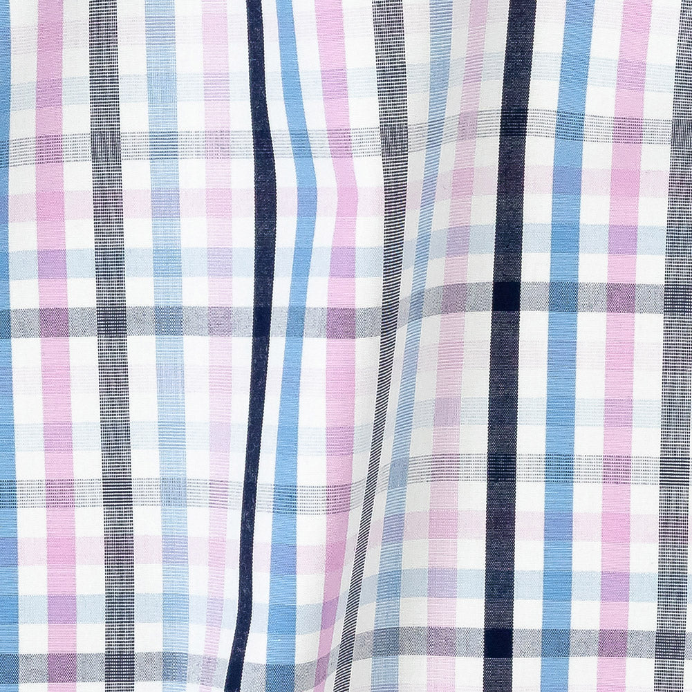 Premium Sky Blue, Candy Pink and White Plaid Cotton Shirting Detail Premium Sky Blue, Candy Pink and White Plaid Cotton Shirting Detail
