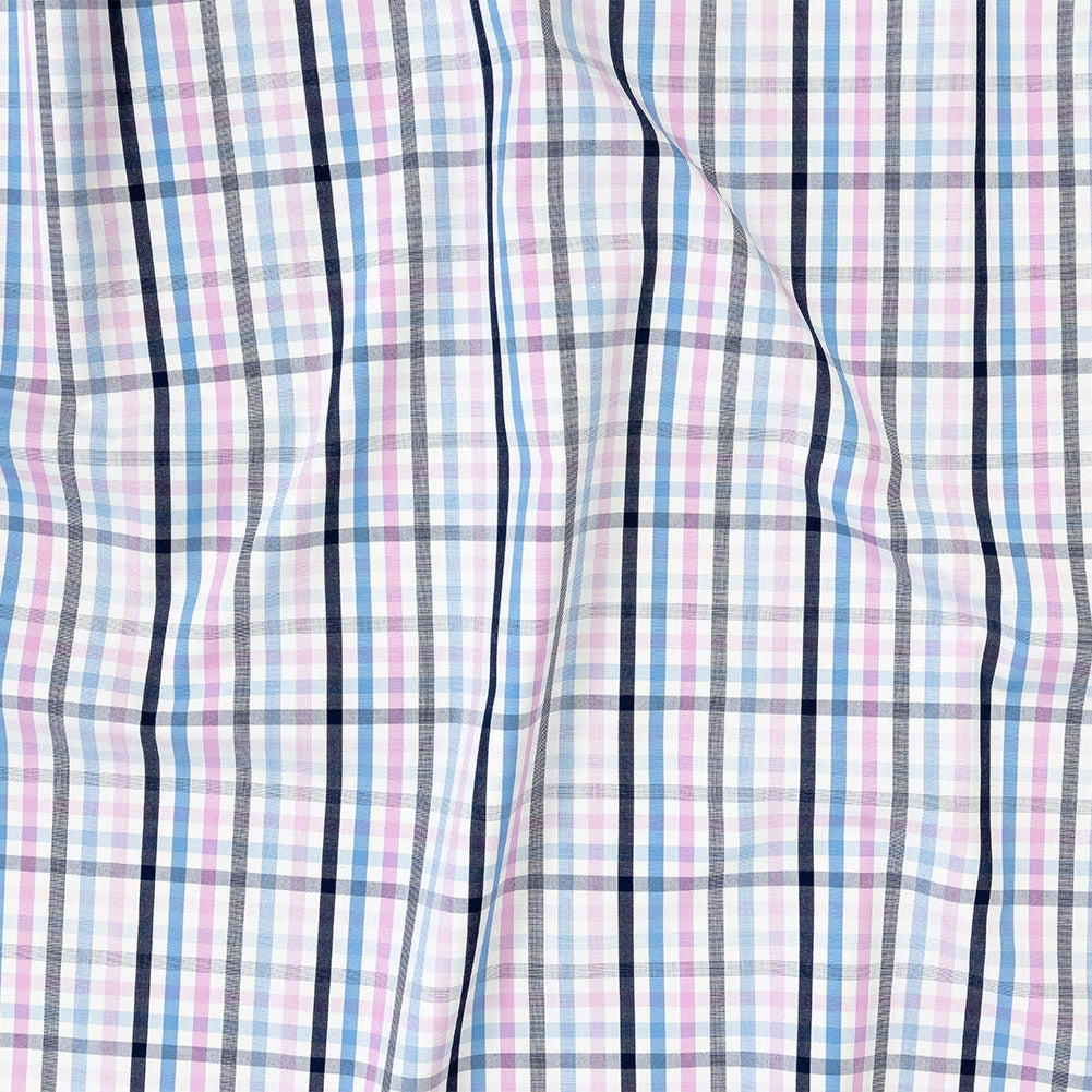 Premium Sky Blue, Candy Pink and White Plaid Cotton Shirting Premium Sky Blue, Candy Pink and White Plaid Cotton Shirting