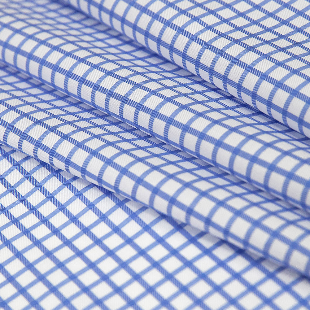 Premium Serenity Blue and White Checkered Wrinkle Resistant Dobby Cotton Shirting Folded Premium Serenity Blue and White Checkered Wrinkle Resistant Dobby Cotton Shirting Folded