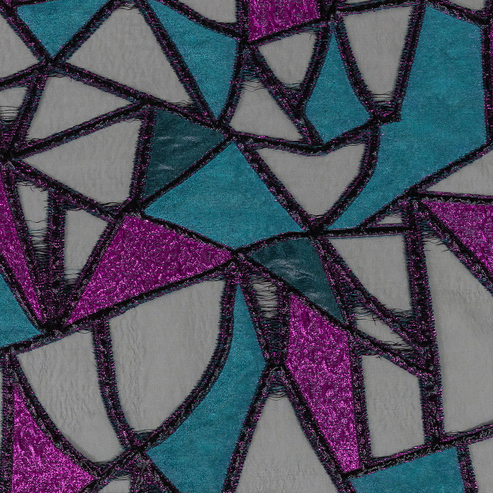 Metallic Teal and Sparkling Fuchsia Geometric Burnout Luxury Brocade Metallic Teal and Sparkling Fuchsia Geometric Burnout Luxury Brocade