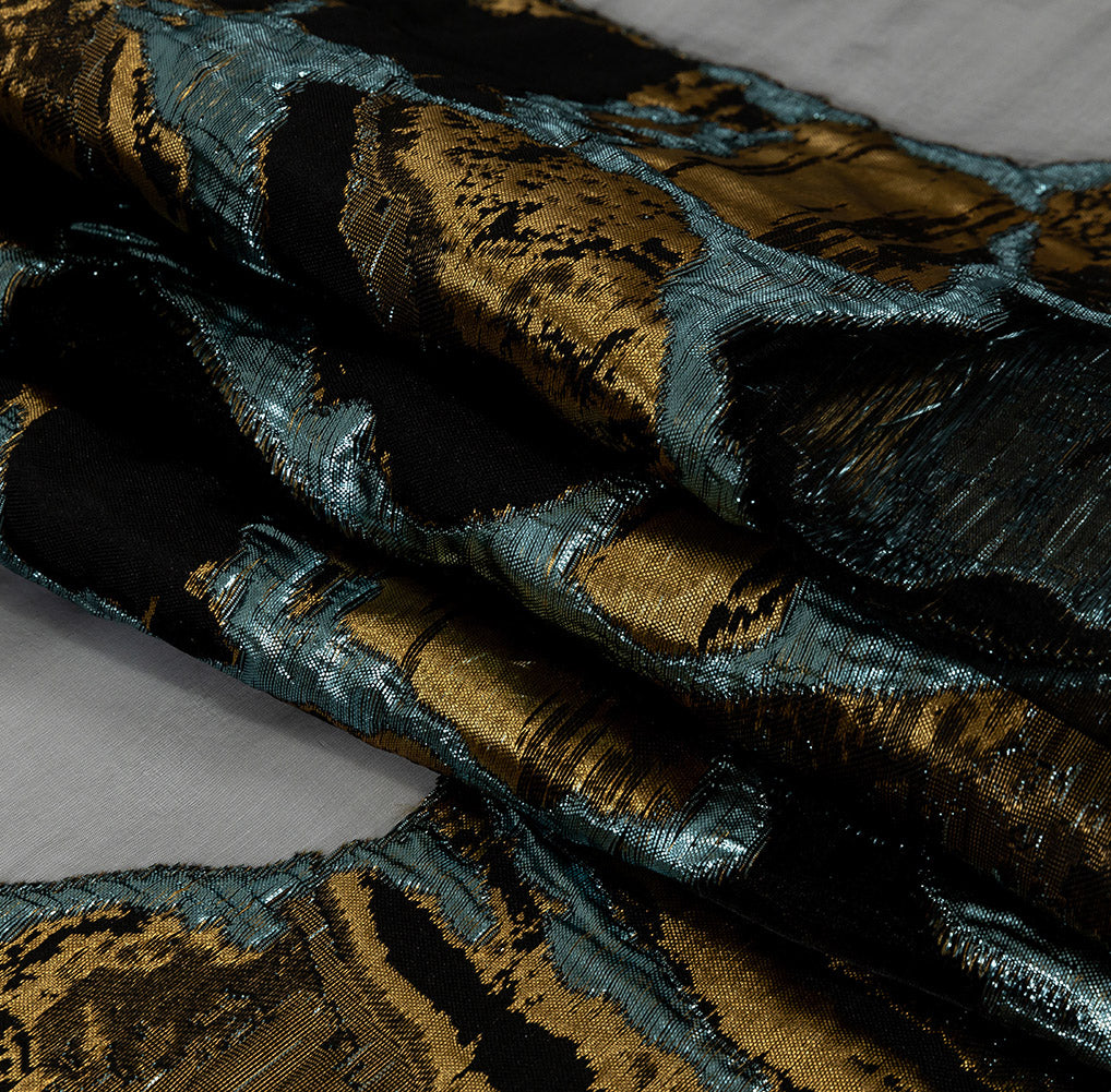 Metallic Gold and Glass-Sea Abstract Burnout Luxury Brocade Metallic Gold and Glass-Sea Abstract Burnout Luxury Brocade