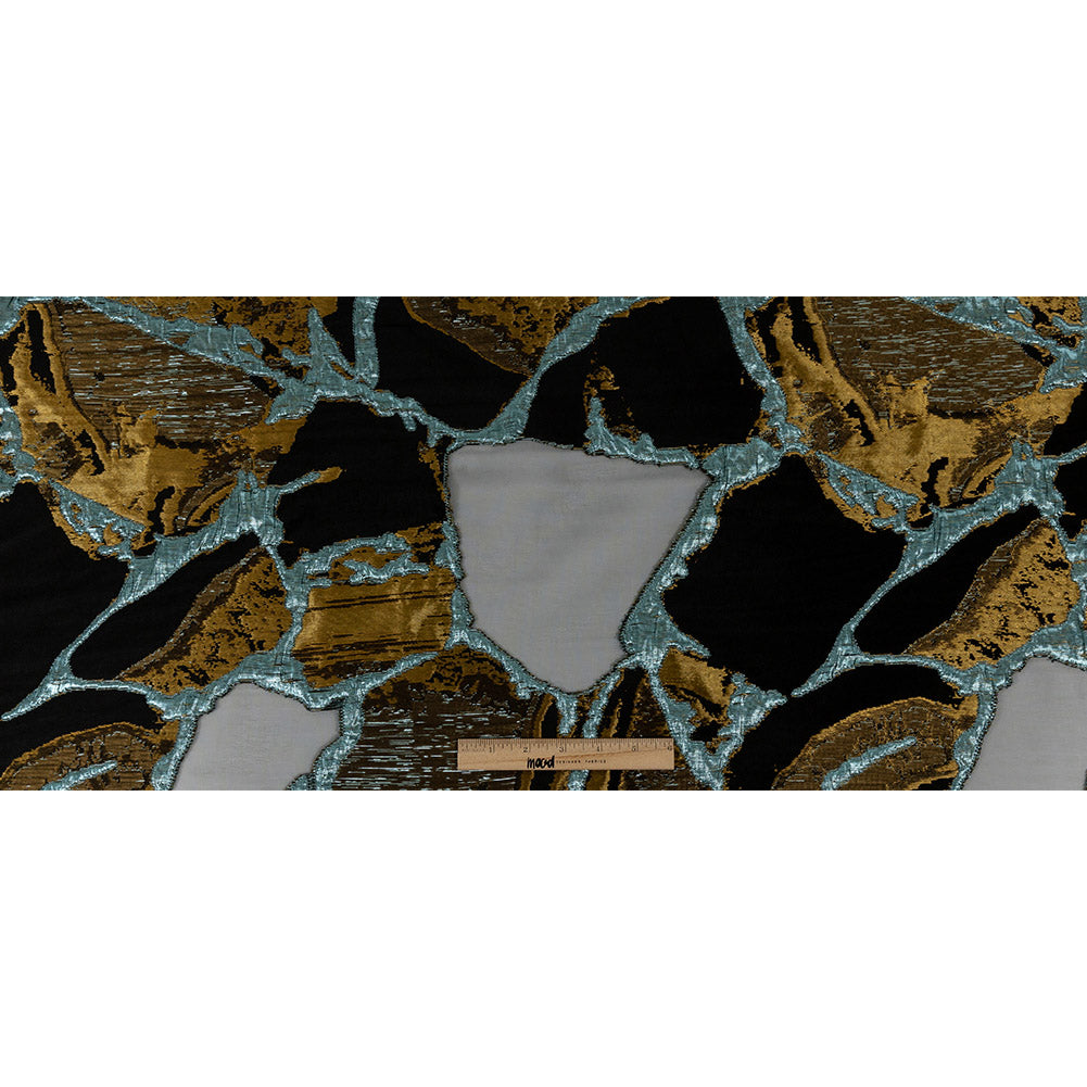 Metallic Gold and Glass-Sea Abstract Burnout Luxury Brocade Metallic Gold and Glass-Sea Abstract Burnout Luxury Brocade