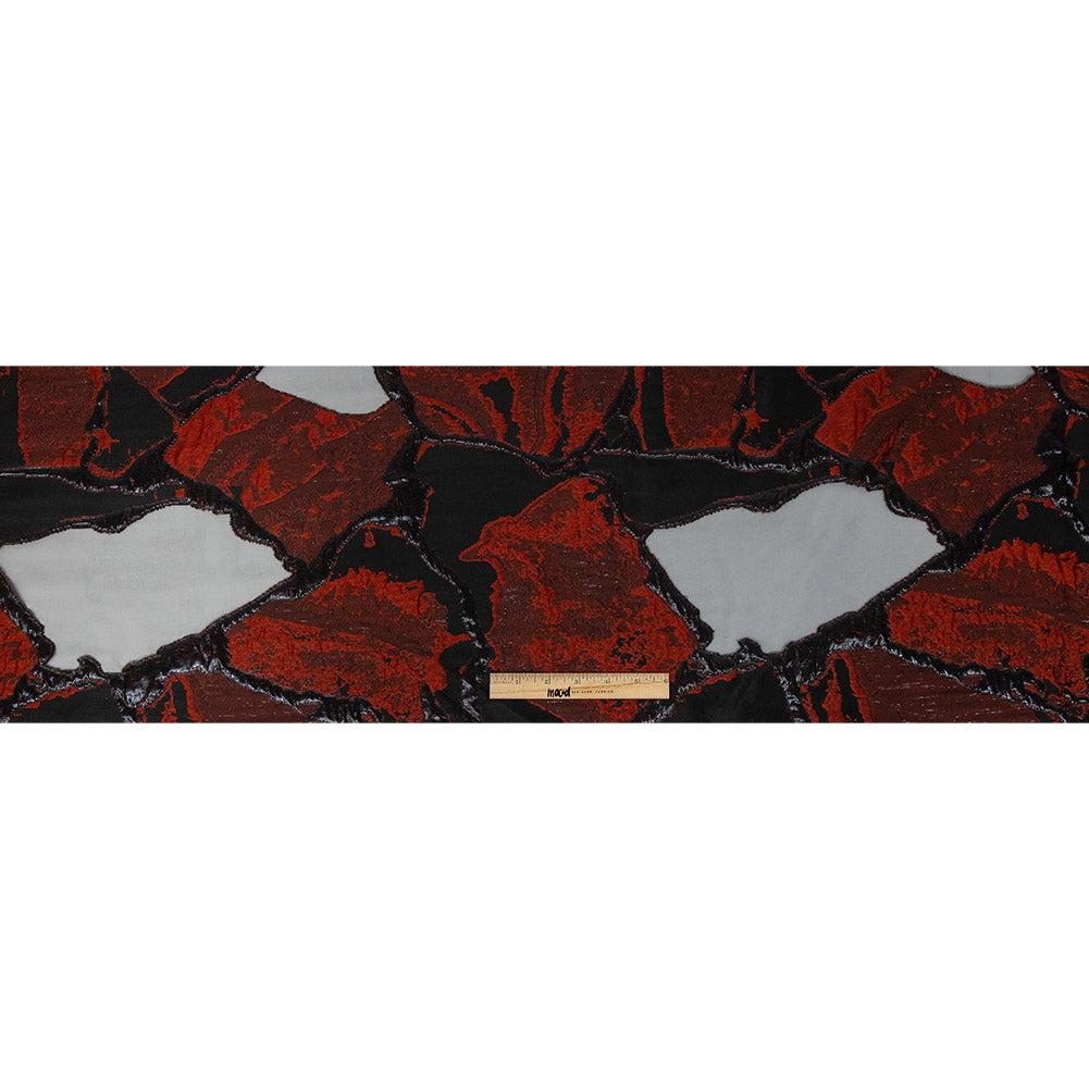 Metallic Black and Red Abstract Burnout Luxury Brocade Metallic Black and Red Abstract Burnout Luxury Brocade