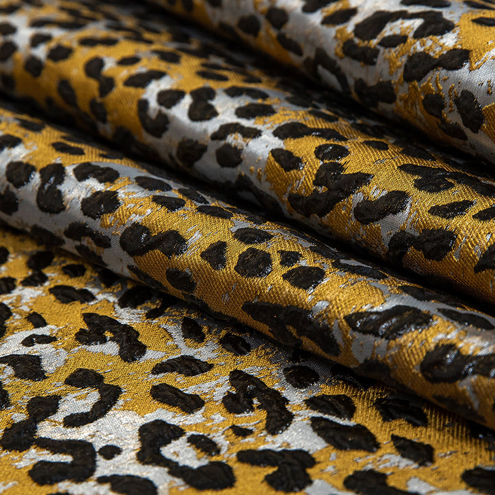 Metallic Black, Gold and Silver Leopard Patterned Luxury Brocade - Folded Metallic Black, Gold and Silver Leopard Patterned Luxury Brocade - Folded