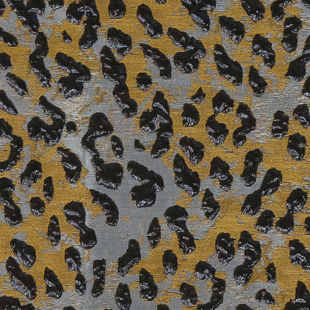 Metallic Black, Gold and Silver Leopard Patterned Luxury Brocade - Detail Metallic Black, Gold and Silver Leopard Patterned Luxury Brocade - Detail