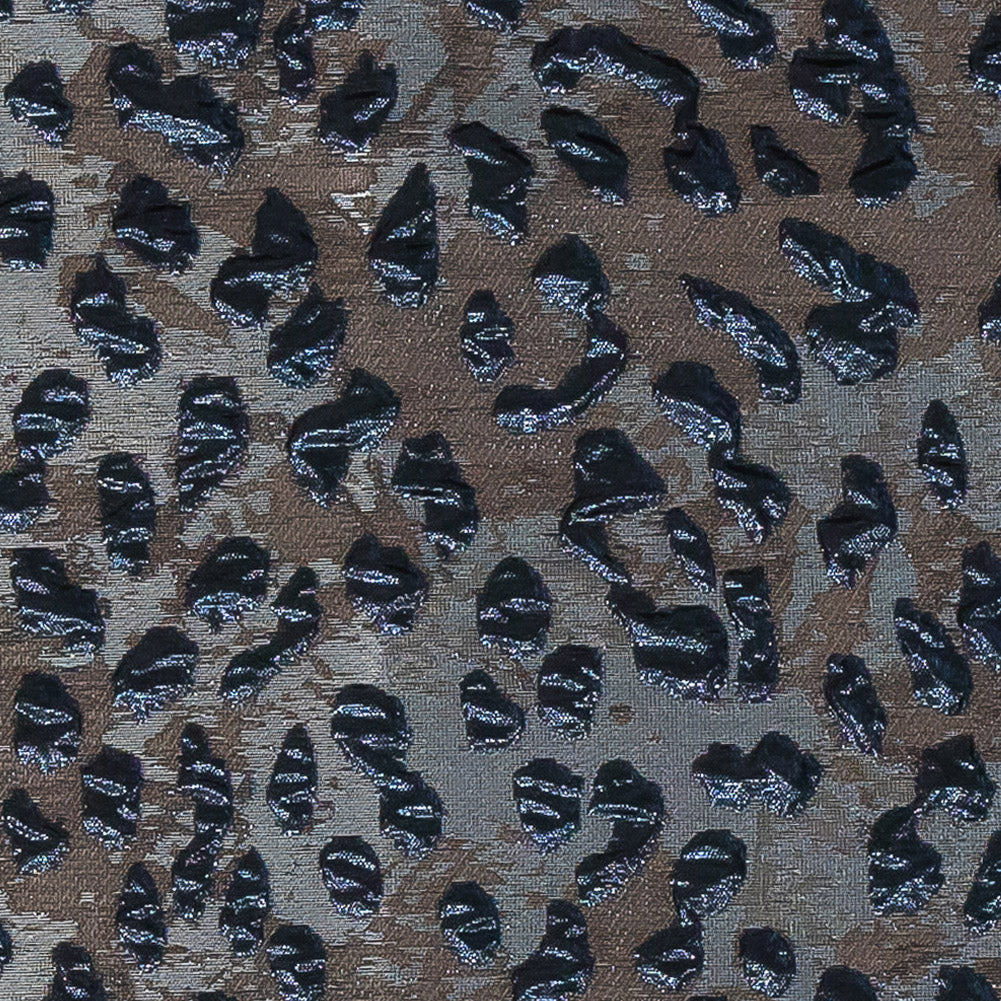 Metallic Navy and Gunmetal Leopard Patterned Luxury Brocade - Detail Metallic Navy and Gunmetal Leopard Patterned Luxury Brocade - Detail