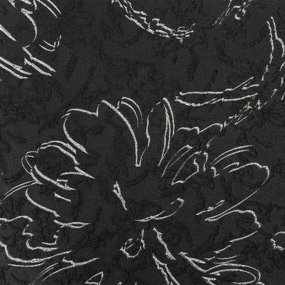 Metallic Silver and Black Floral Silhouettes Luxury Brocade Metallic Silver and Black Floral Silhouettes Luxury Brocade