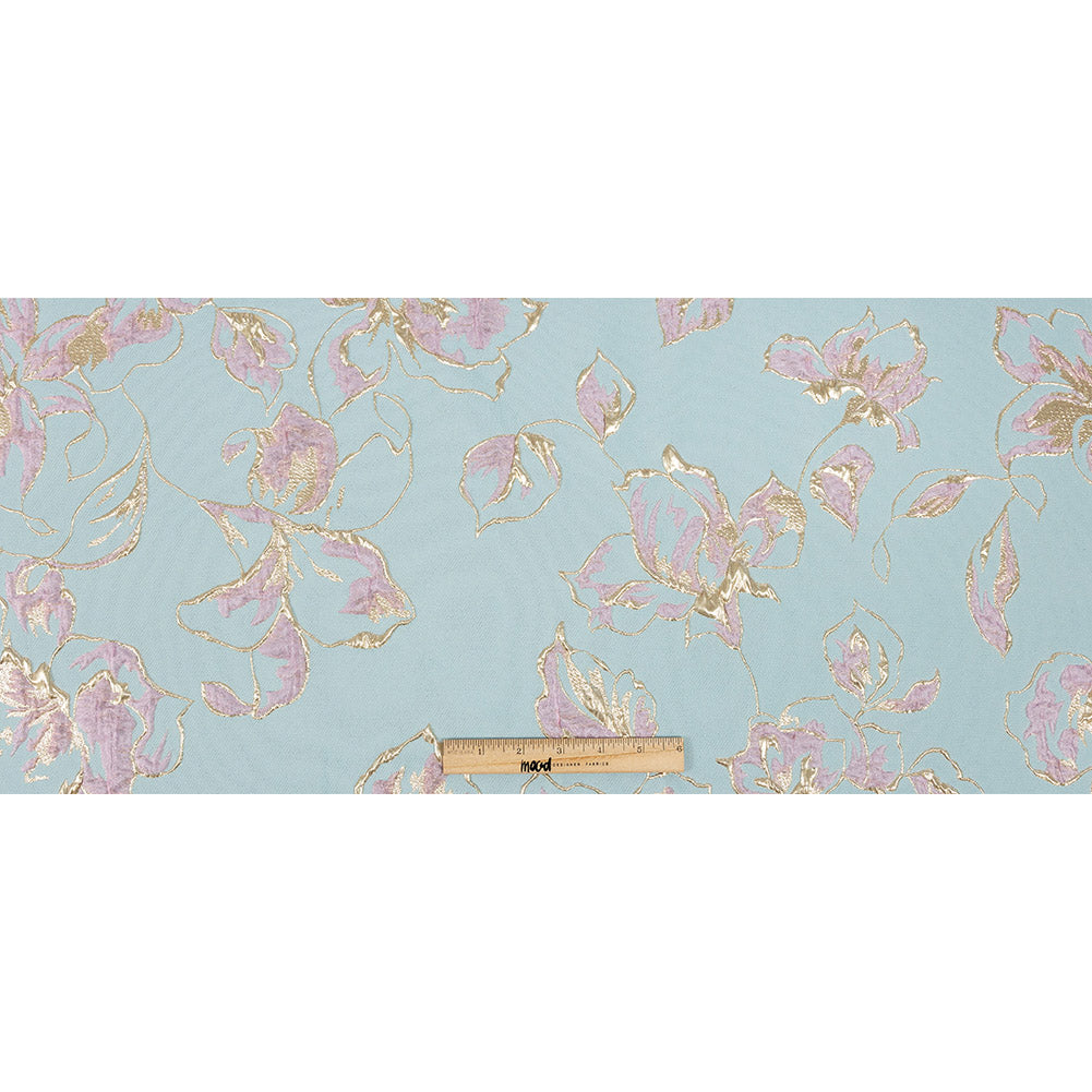 Metallic Gold, Aqua and Orchid Pink Floral Luxury Brocade Metallic Gold, Aqua and Orchid Pink Floral Luxury Brocade