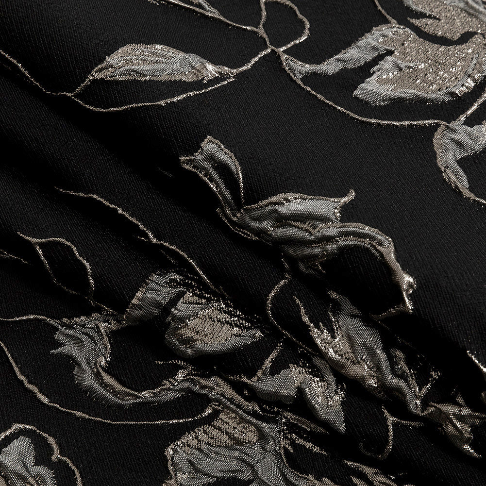 Brocado de lujo floral plateado metálico, negro y gris Brocado de lujo floral plateado metálico, negro y gris